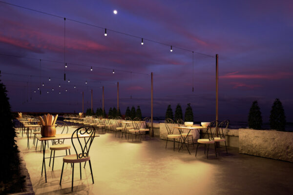 Image d'illustration LED PUCK HUB caténaire sur terrasse d'un café